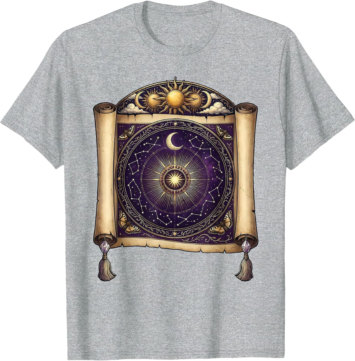 Men's Celestial Sky Map Scroll Illustration T-Shirt - Heather Grey