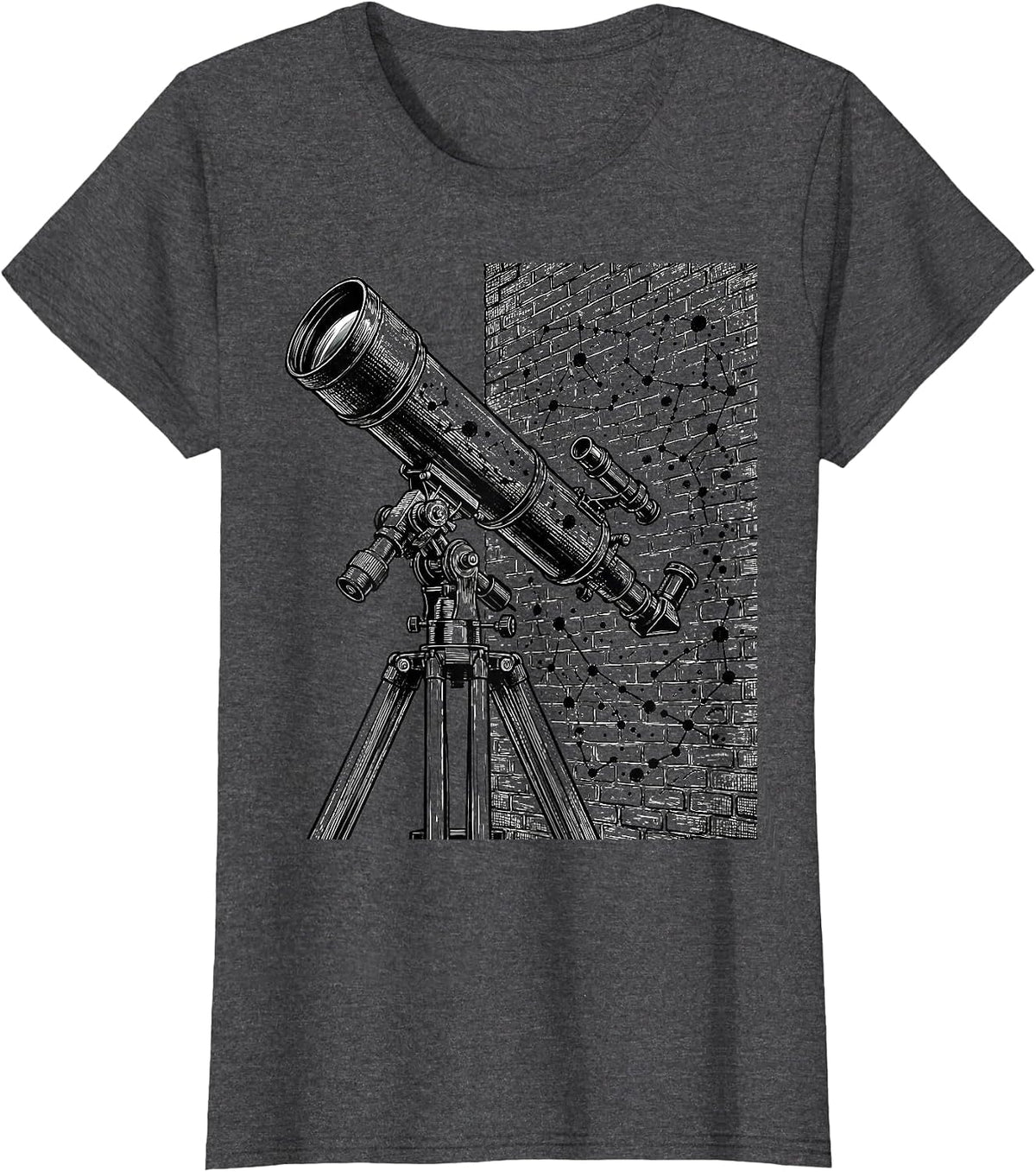 Women's White Lie Telescope Stargazer Graphic Tee T-Shirt - Dark Heather Grey