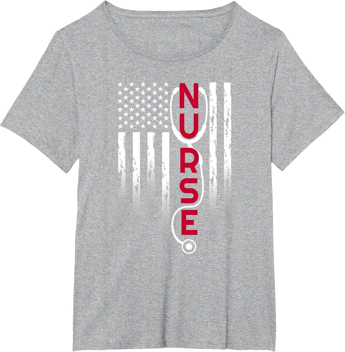 Patriotic Nurse with Flag Stethoscope for RN, LPN T-Shirt - Heather Grey