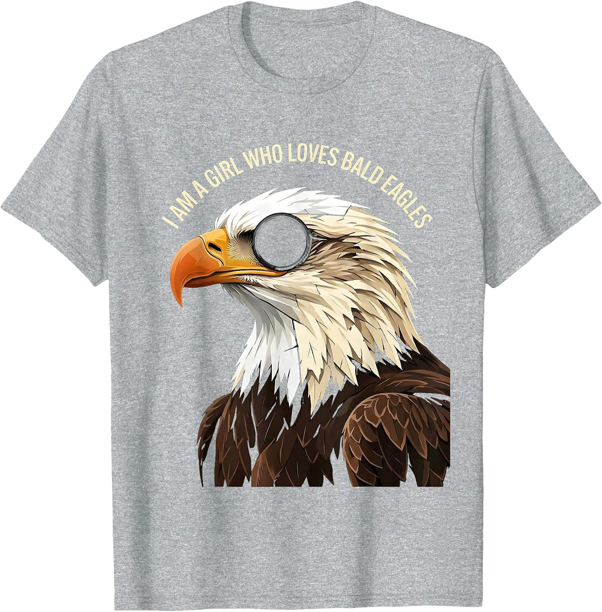 Men's I Am A Girl Who Loves Bald Eagles Funny Bird Lover Linocut T-Shirt - Heather Grey