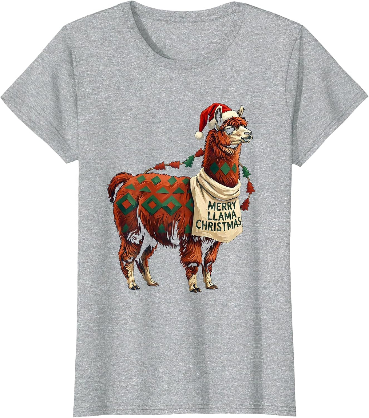 Merry Llama Christmas Funny Llama Lover Animal Humor T-Shirt - Heather Grey