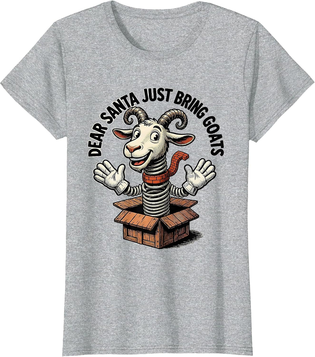 Dear Santa Just Bring Goats Retro Cartoon Funny Goat Lover T-Shirt - Heather Grey
