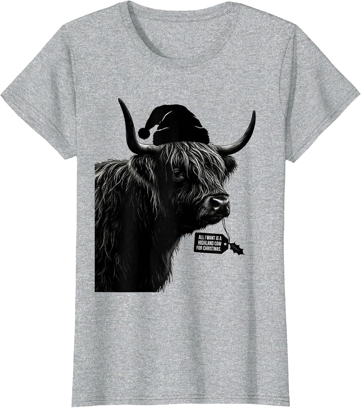 All I Want Is A Highland Cow For Christmas Highland Cow T-Shirt - Heather Grey