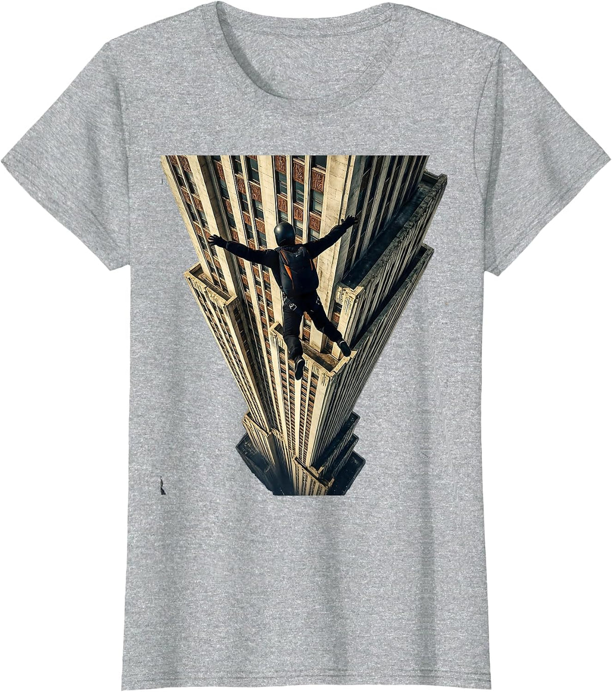 Base Jumper Skyscraper Freefall Graphic T-Shirt - Heather Grey