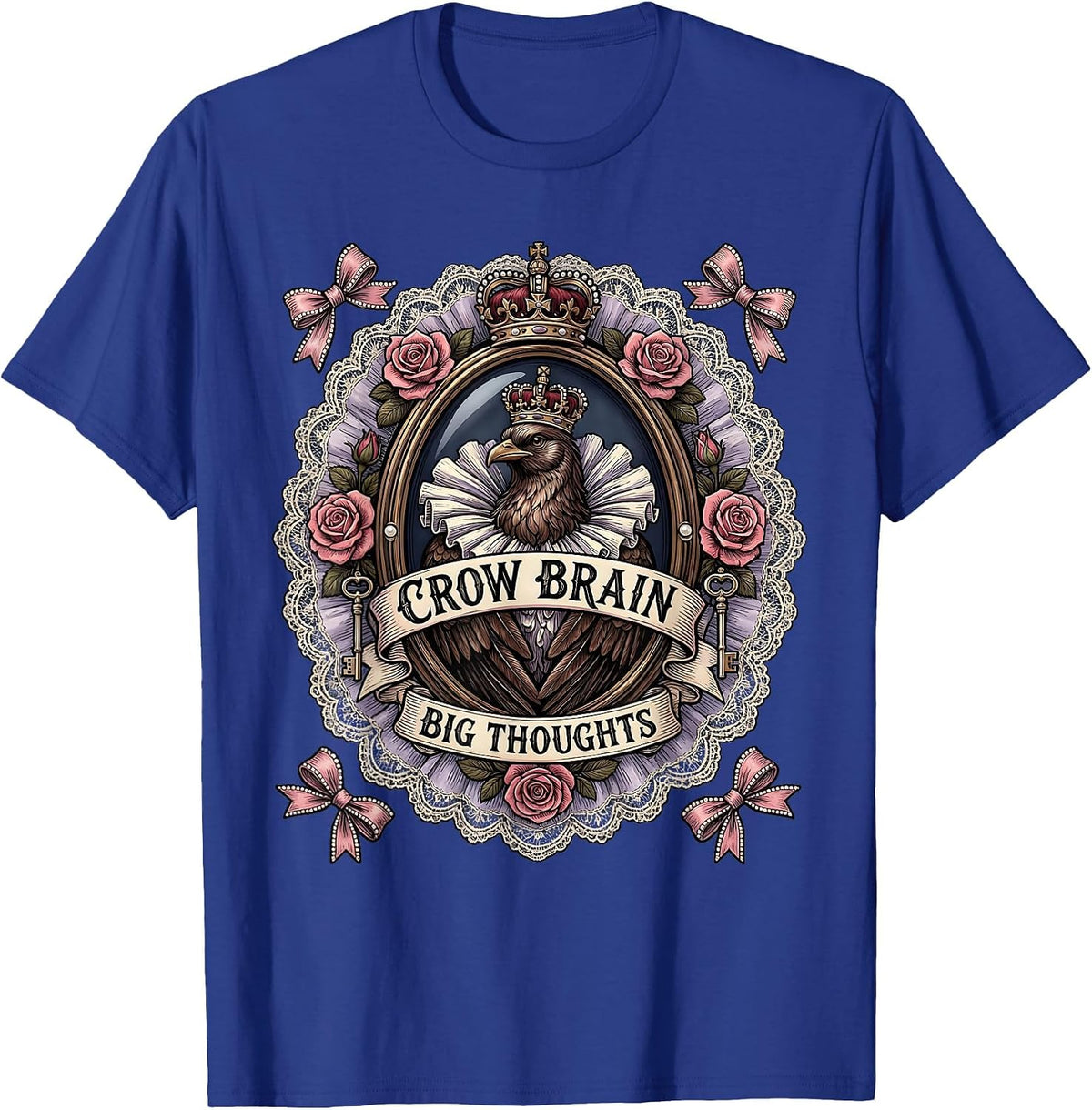 Men's Crow Brain Big Thoughts Funny Crow Design T-Shirt - Royal Blue