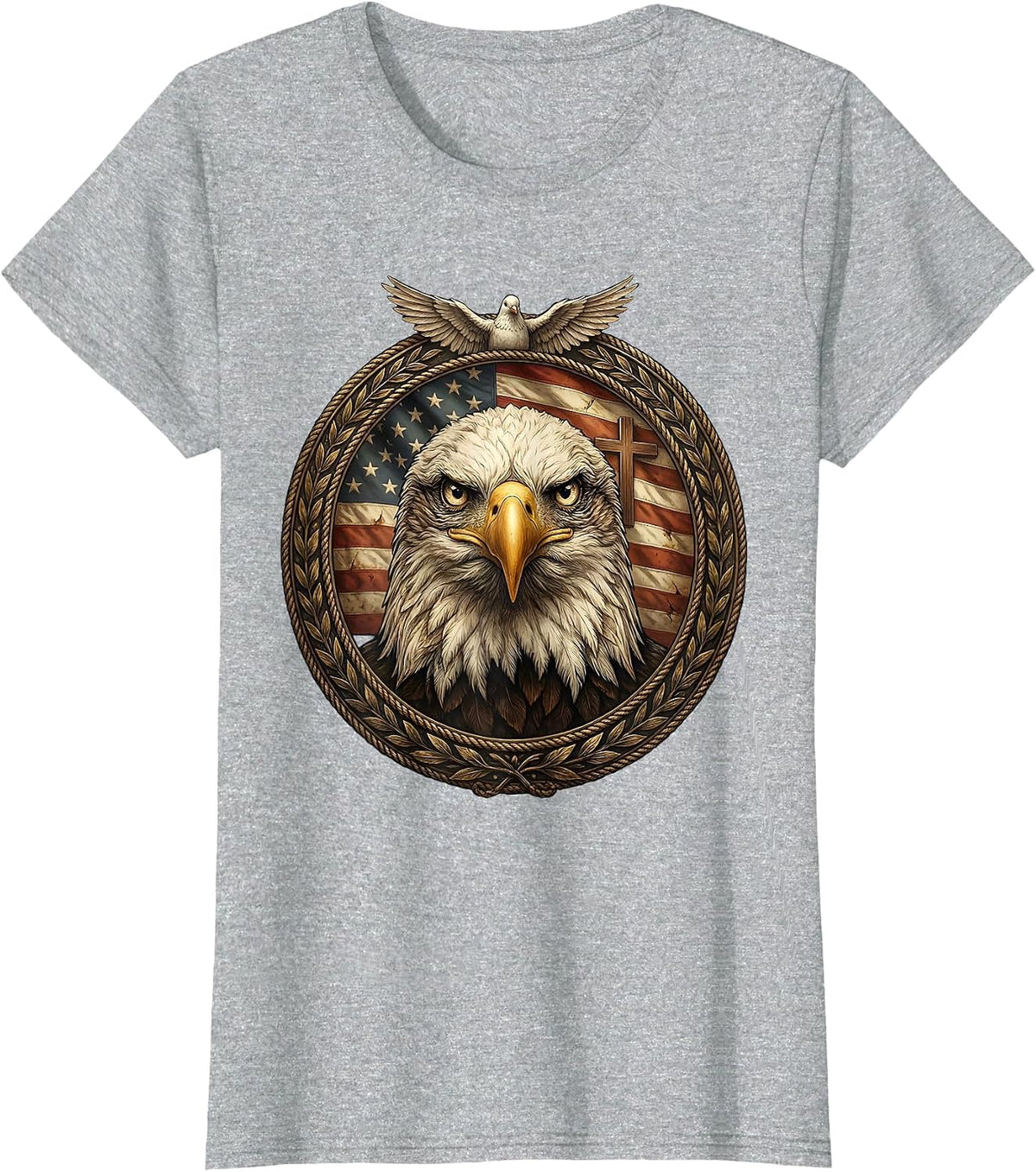 Bald Eagle Bold Portrait USA Patriotic Design T-Shirt - Heather Grey