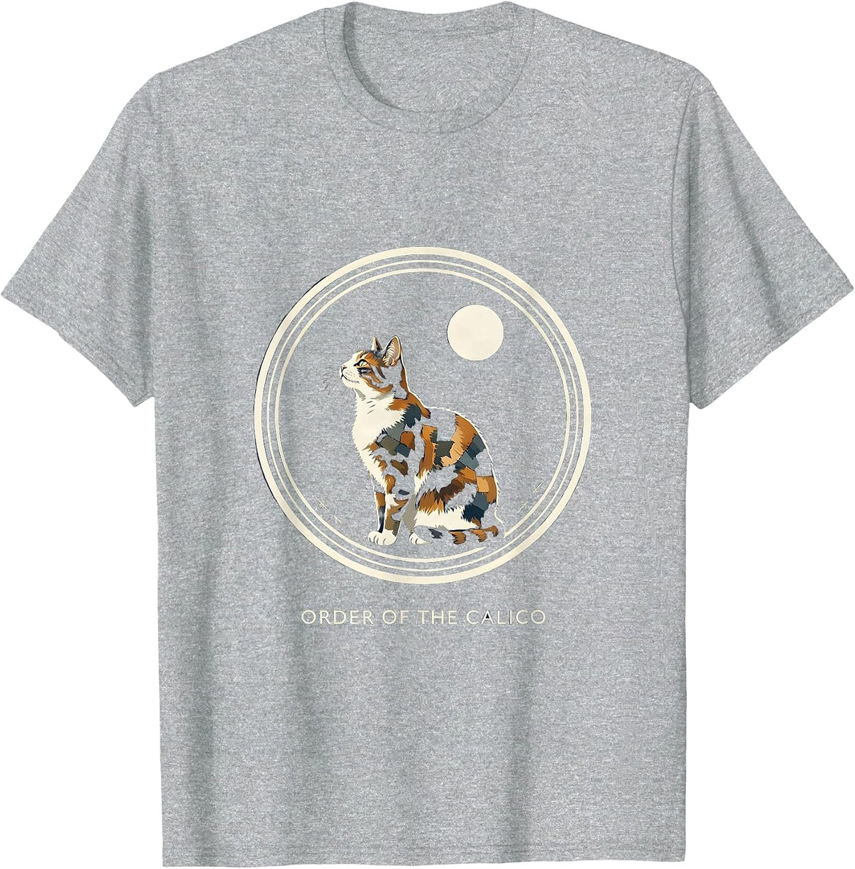 Men's Order Of The Calico Funny Calico Cat Howling At Moon Retro T-Shirt - Heather Grey
