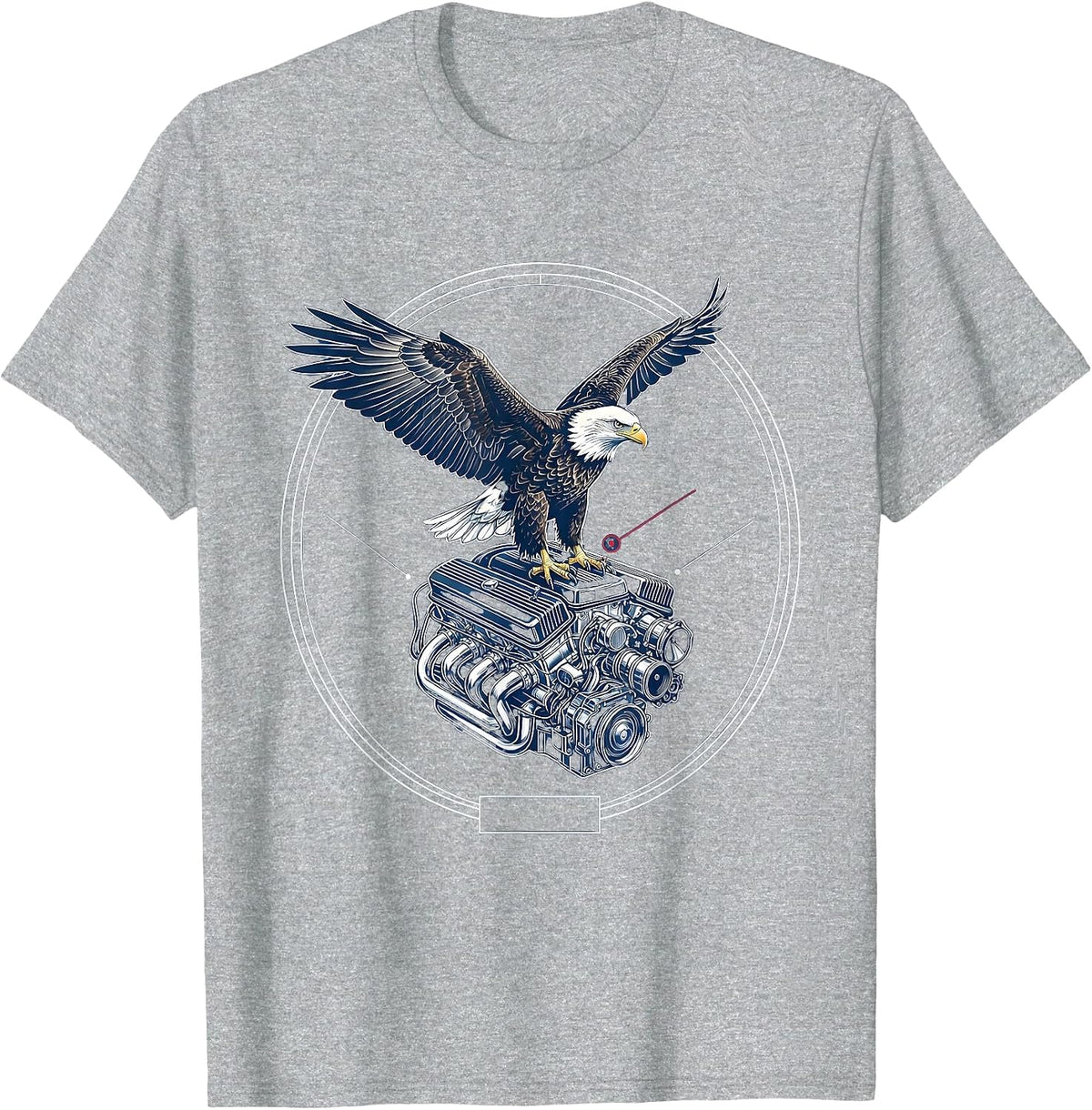 Men's Bald Eagle Perched on V8 Engine Graphic T-Shirt - Heather Grey