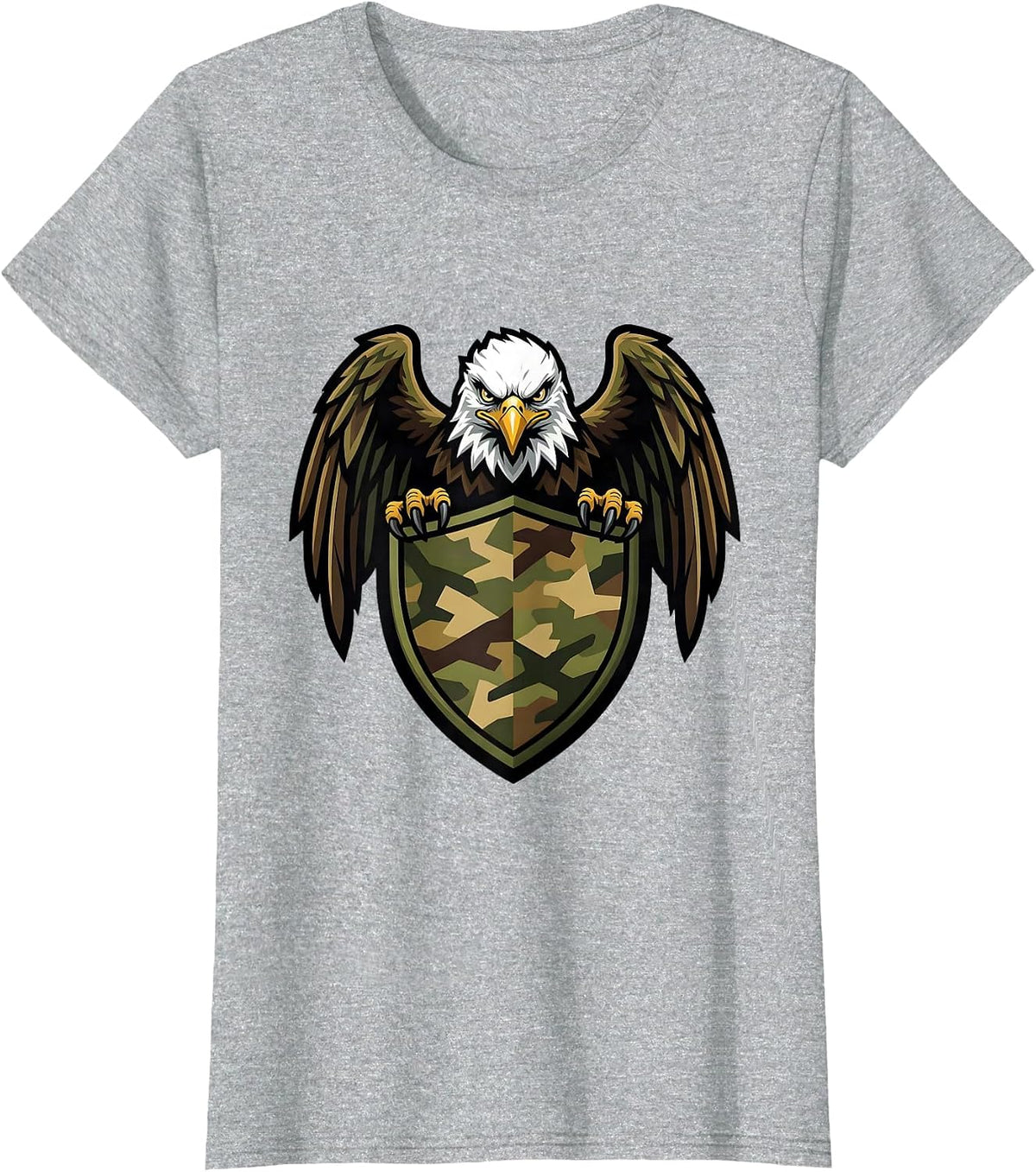 Bald Eagle Camo Shield Patriotic Graphic T-Shirt - Heather Grey