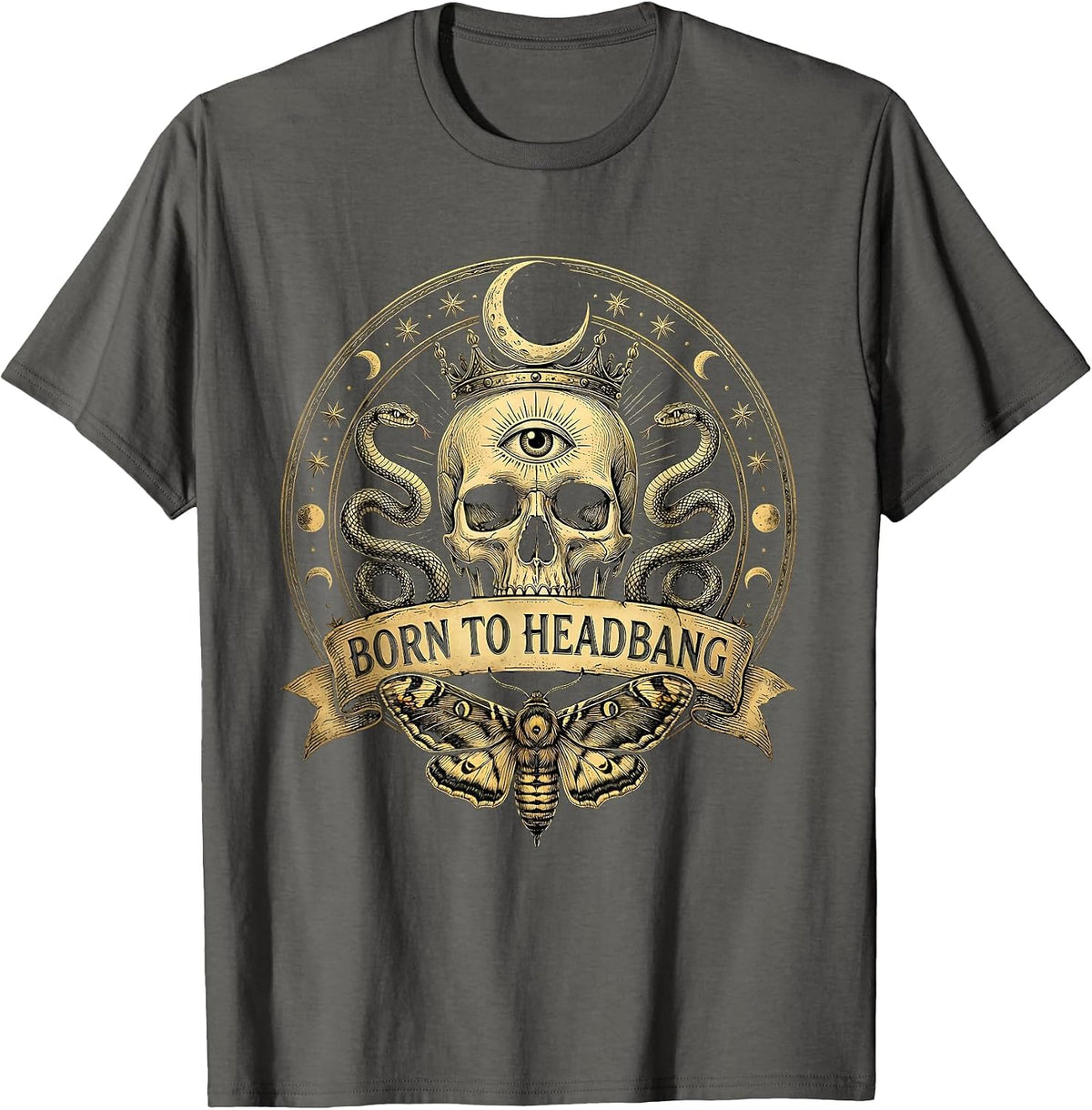 Born to Headbang Heavy Metal Graphic Design T-Shirt - Asphalt Grey