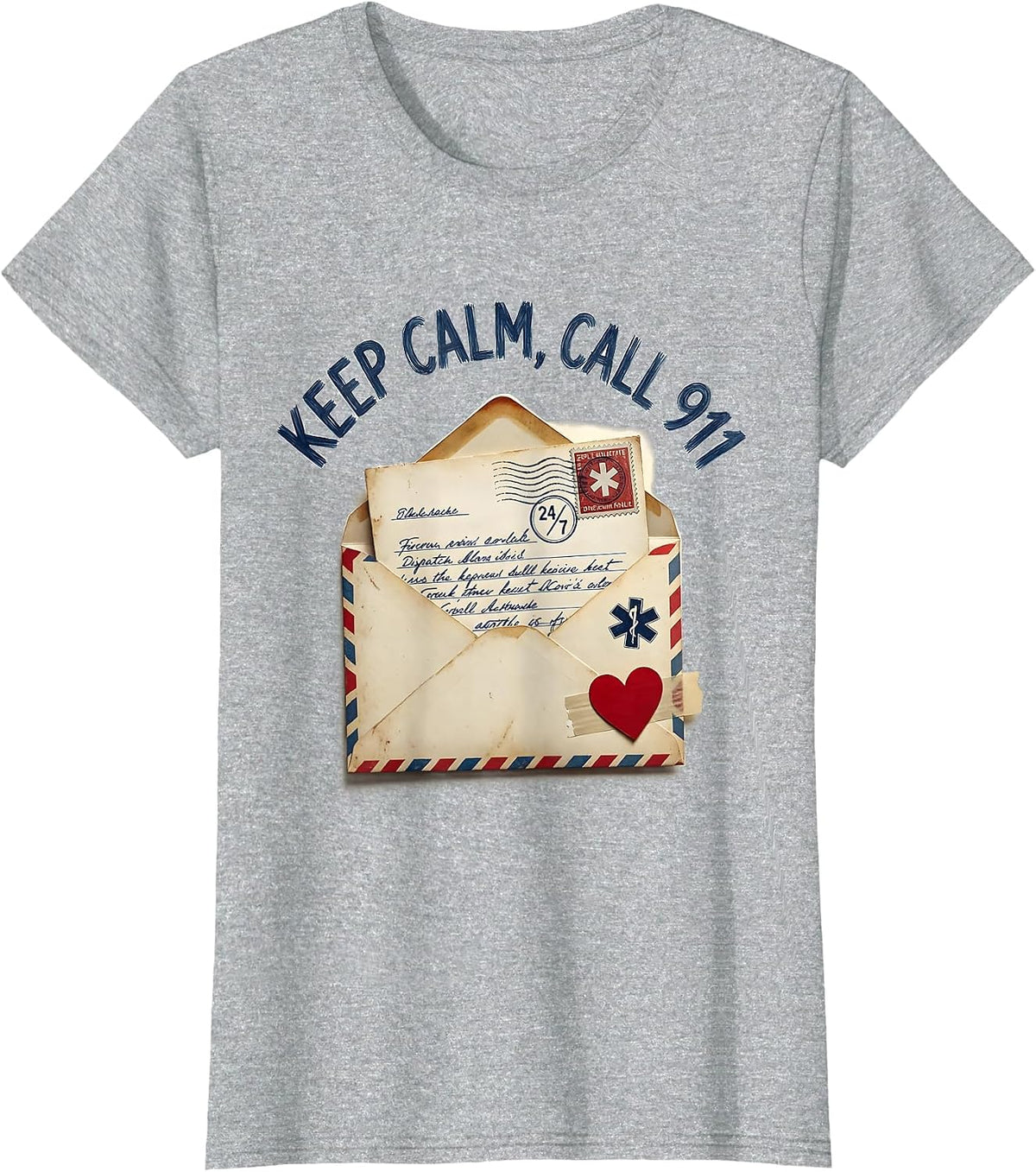 Women's Keep Calm Call 911 EMT First Responder Design T-Shirt - Heather Grey