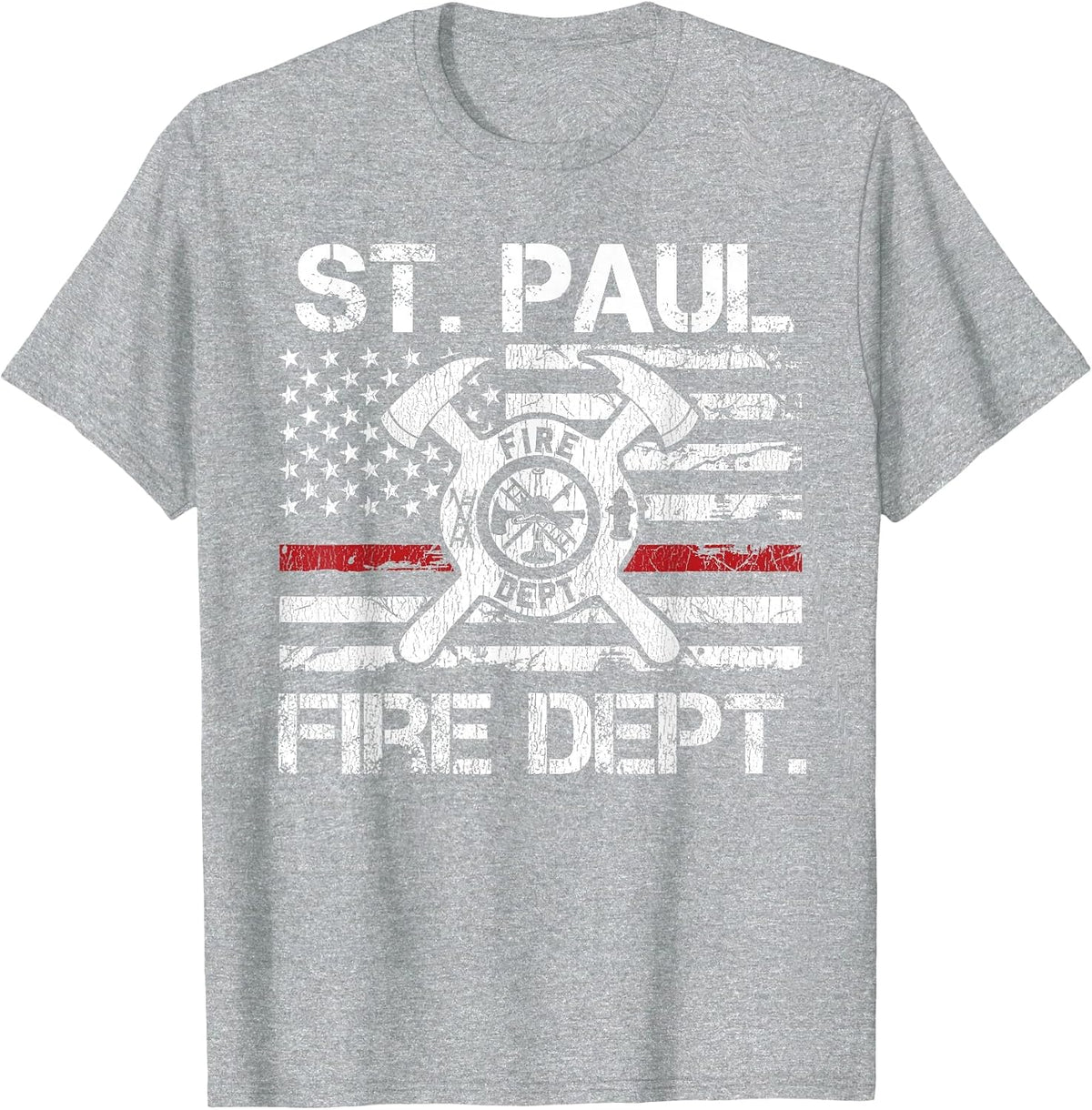 St Paul Minnesota Fire Department Thin Red Line Fireman T-Shirt - Heather Grey