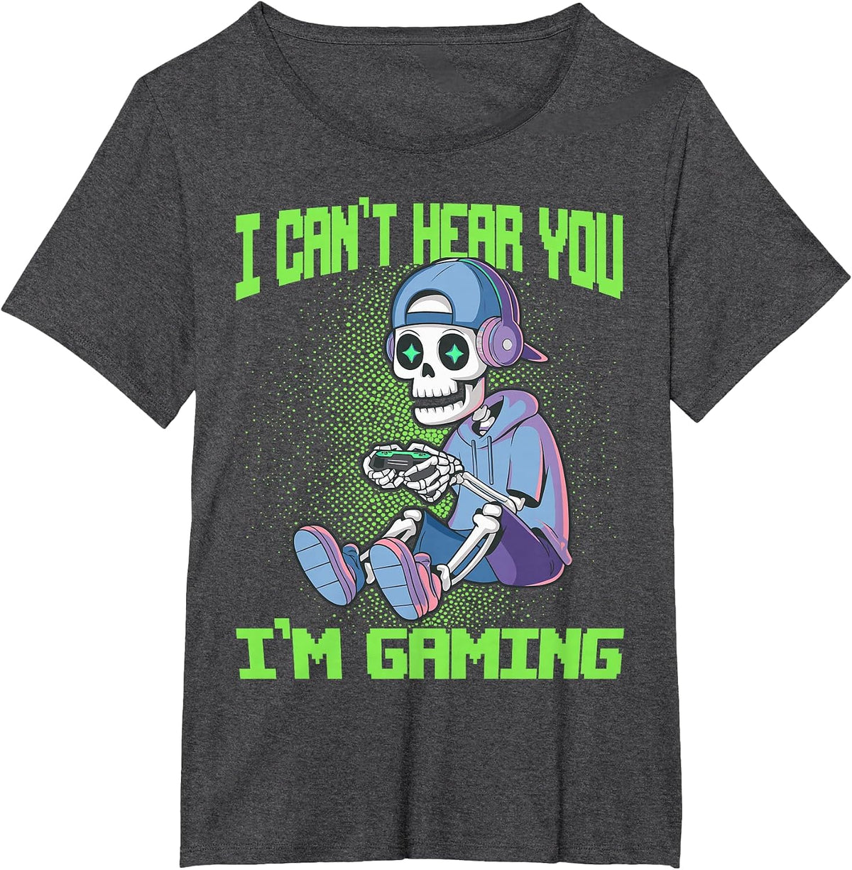 Gamer Skeleton Gaming Video Games T-Shirt - Dark Heather Grey