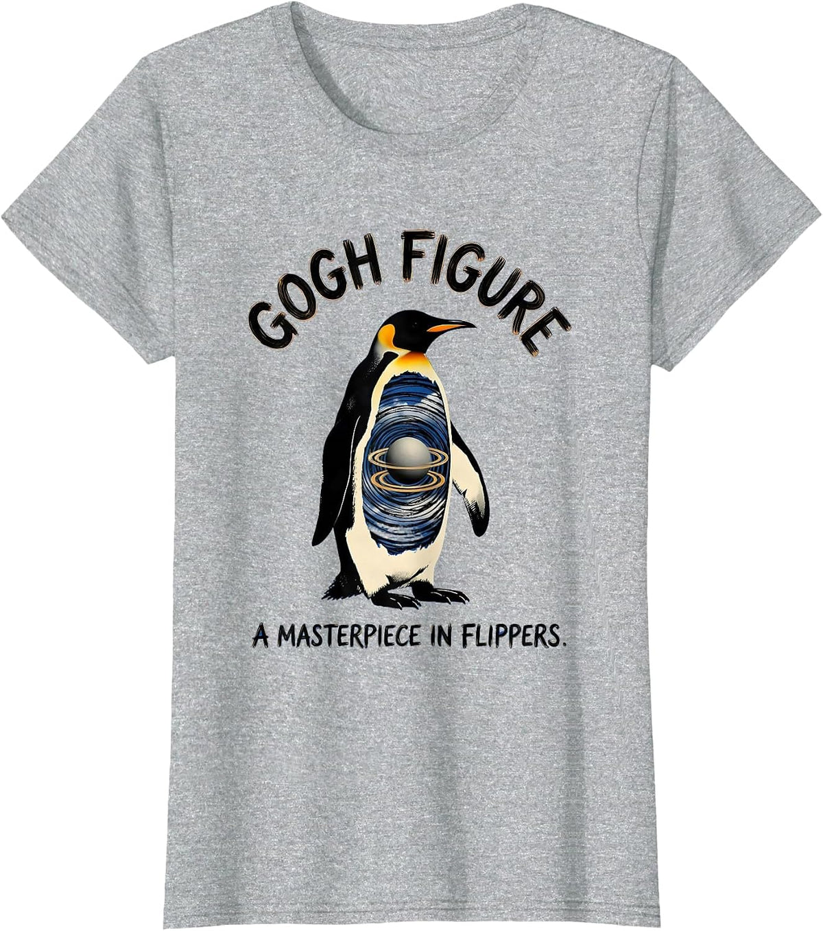 Gogh Figure | A Masterpiece In Flippers Penguin Art T-Shirt - Heather Grey