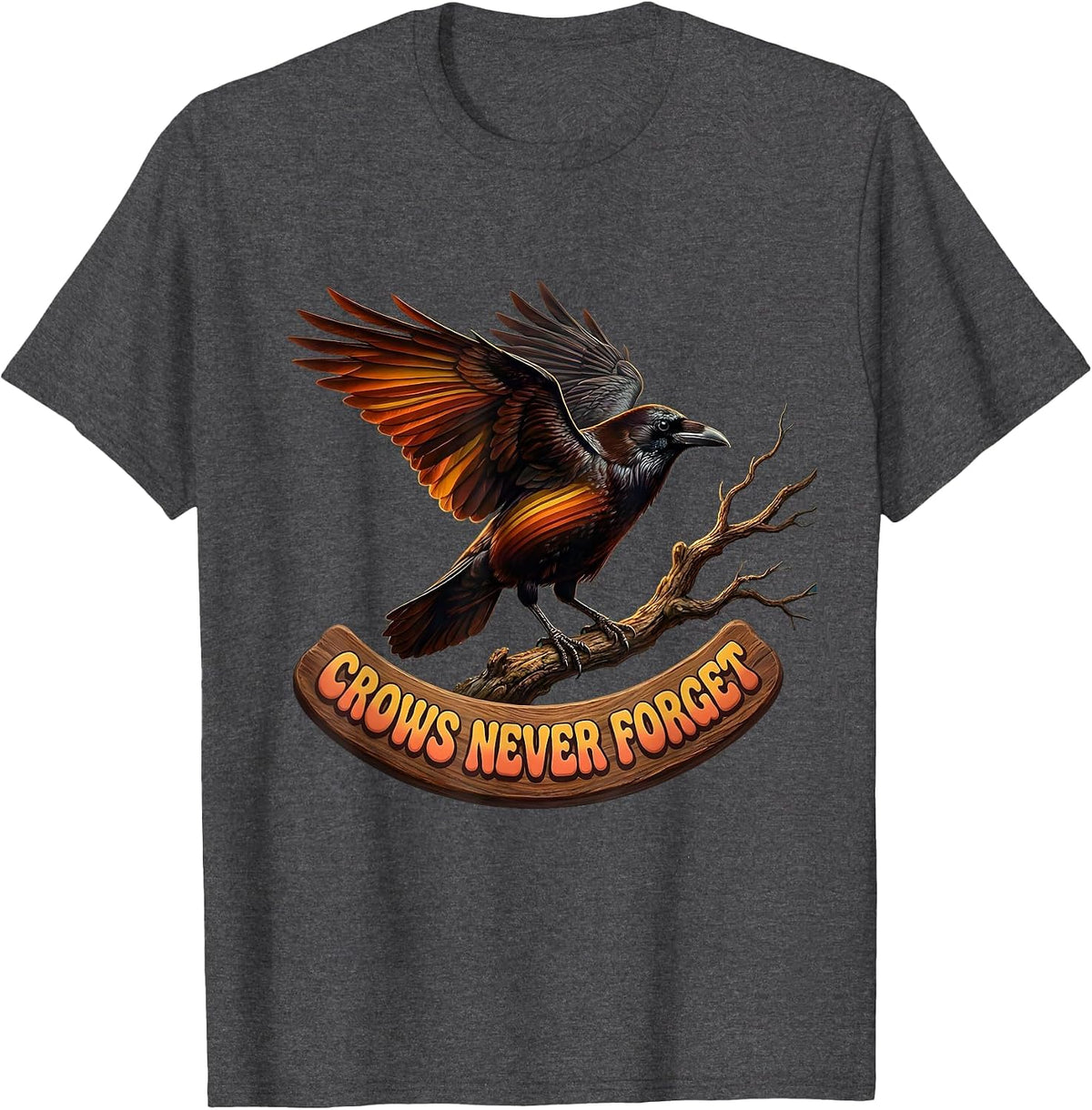 Crows Never Forget Intelligent Bird Design T-Shirt - Dark Heather Grey