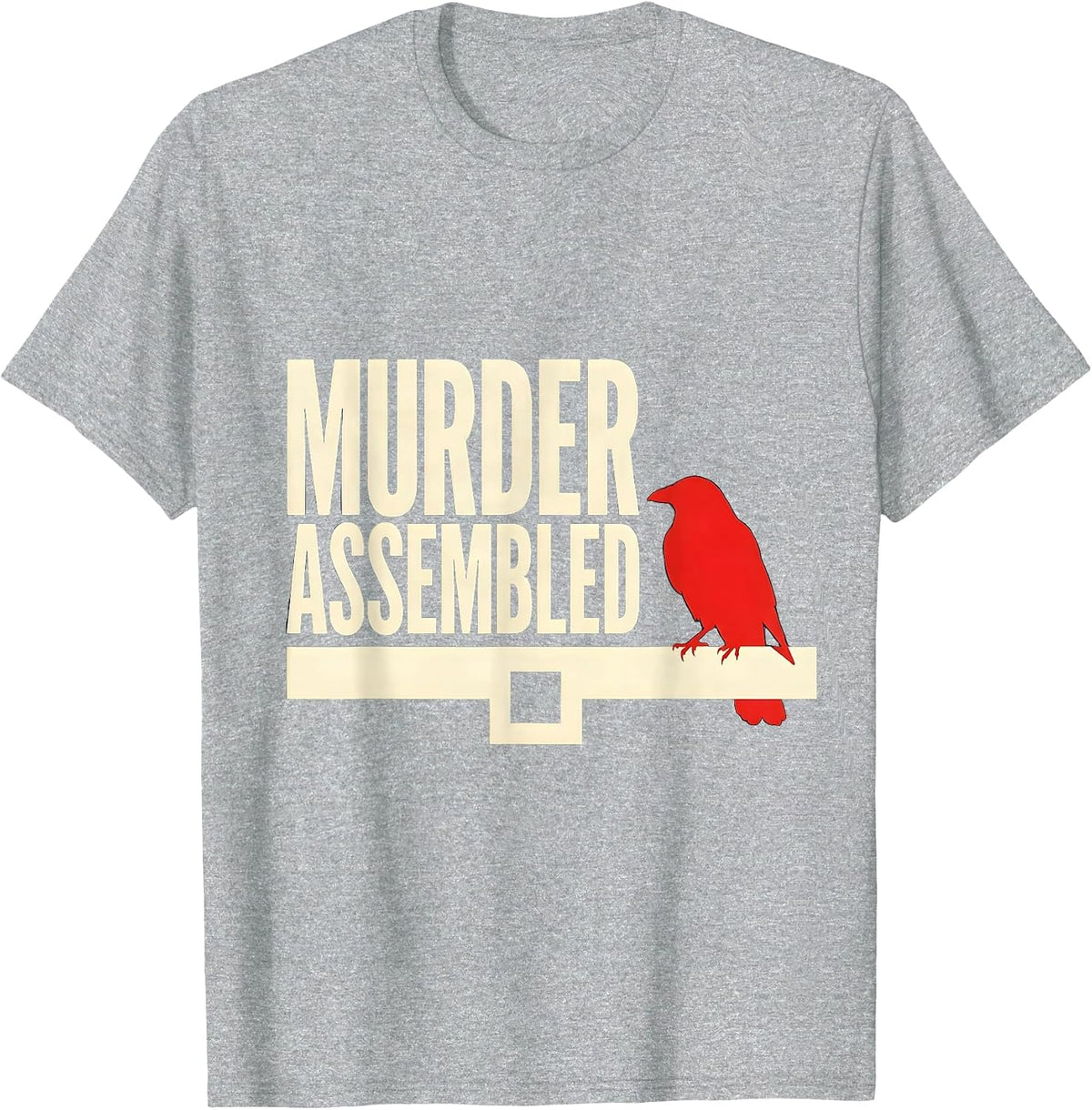 Men's Murder Assembled Stencil Crow Raven Dark Humor Gothic Bird T-Shirt - Heather Grey