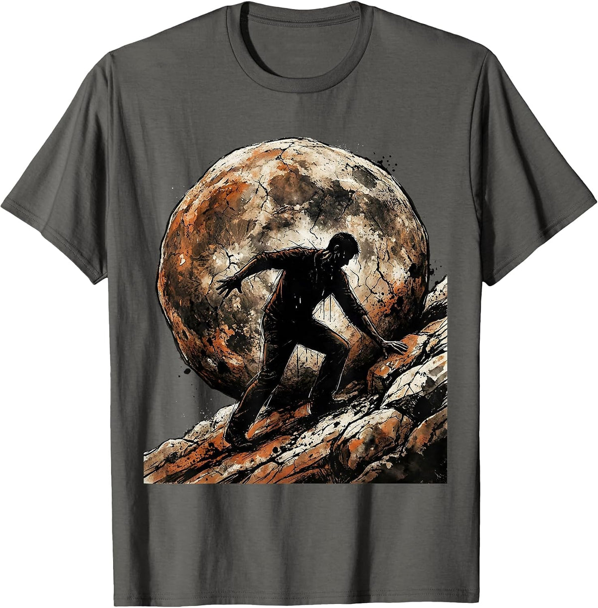 Sisyphus Boulder Push Resistance Graphic T-Shirt - Asphalt Grey