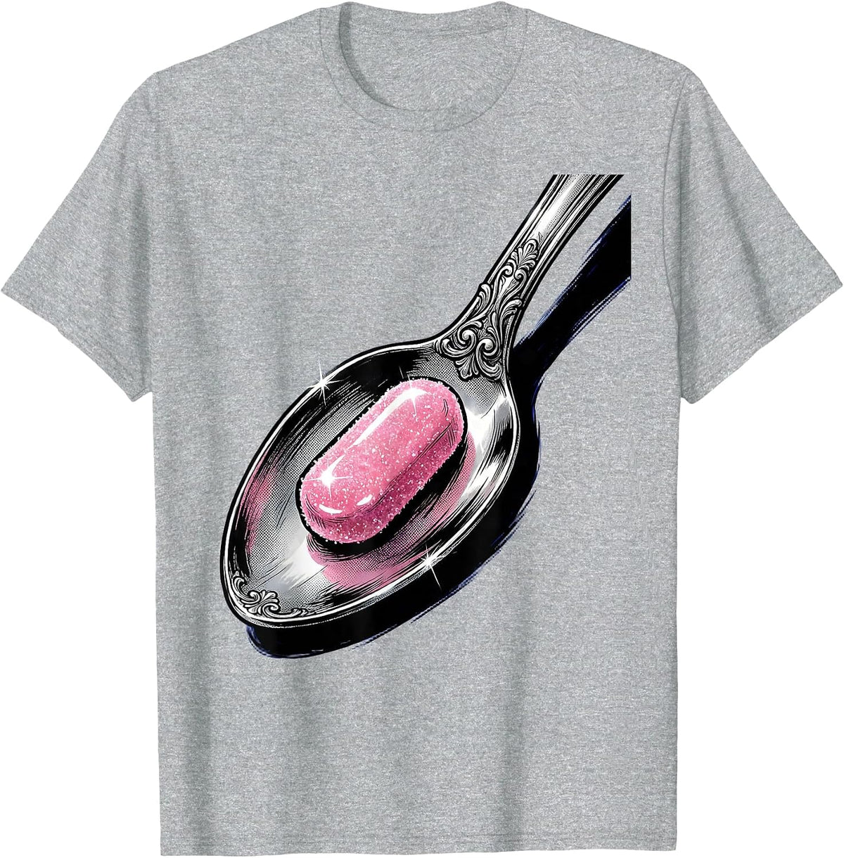 Men's White Lies Sugar-Coated Pill Ornate Spoon Design T-Shirt - Heather Grey
