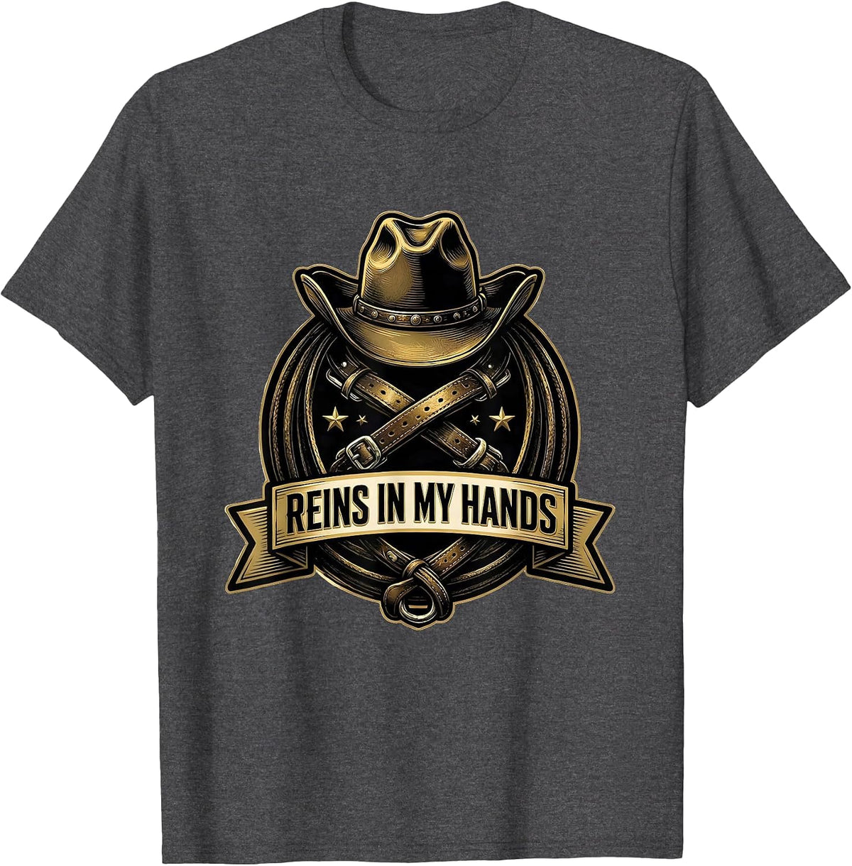 Men's Reins In My Hands Cowgirl Graphic Design T-Shirt - Dark Heather Grey