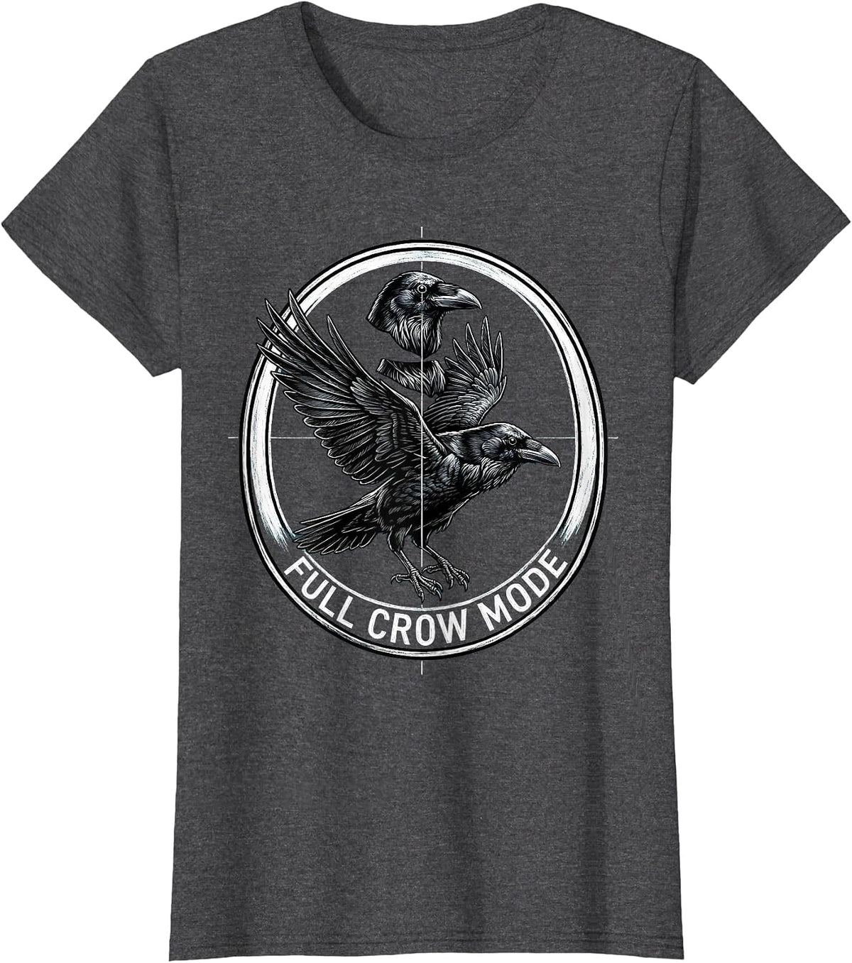 Women's Full Crow Mode Activated Bold Bird Design T-Shirt - Dark Heather Grey