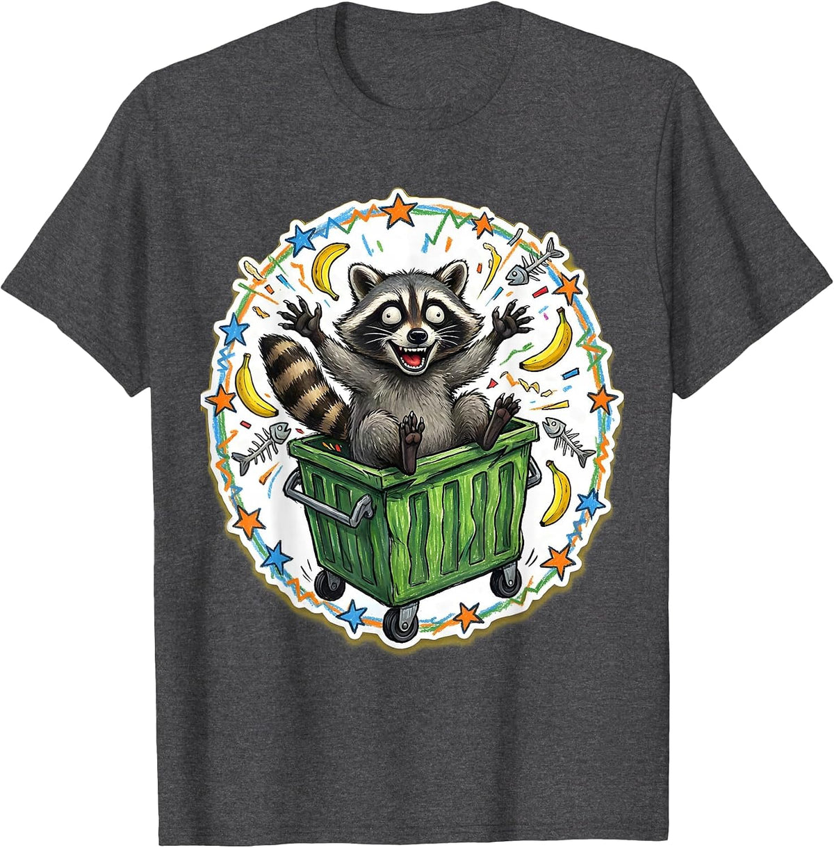 Men's Raccoon Dumpster Dramatic Emergence Funny Wildlife T-Shirt - Dark Heather Grey
