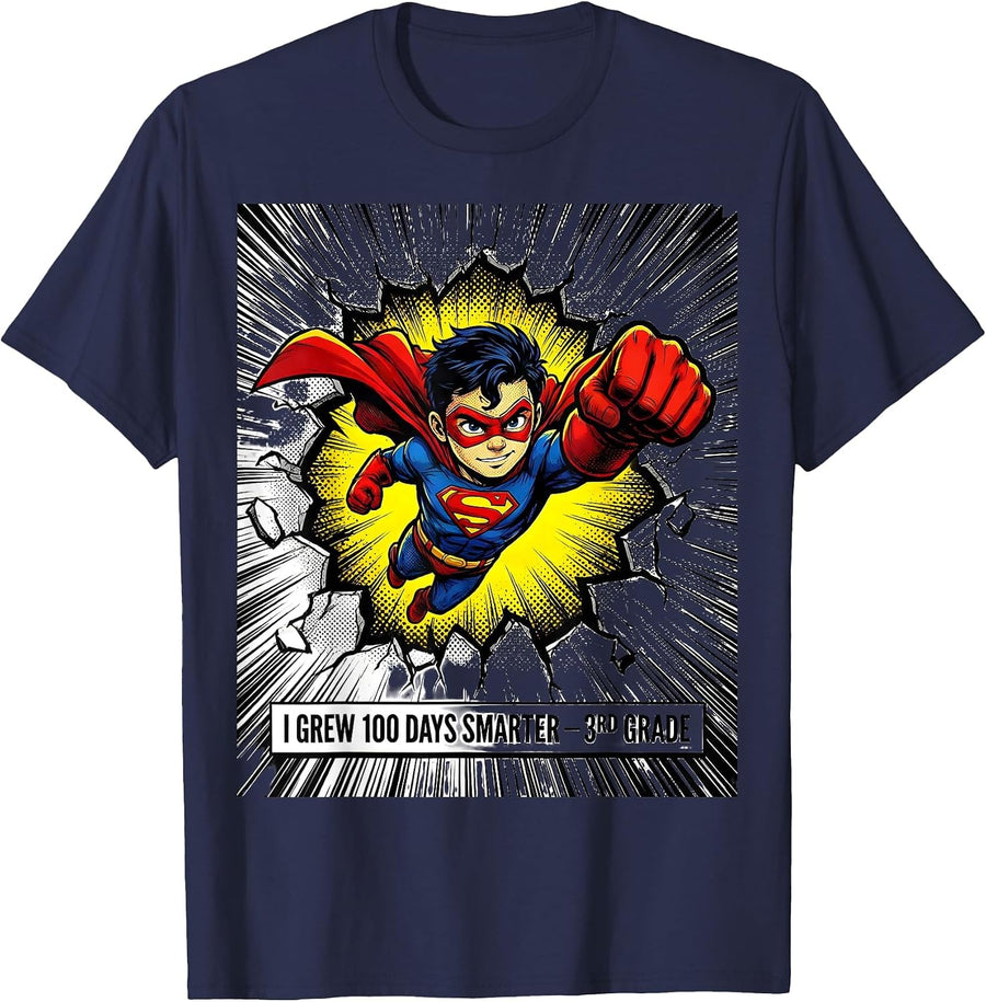 I Grew 100 Days Smarter — 3rd Grade Comic Book Teacher T-Shirt - Navy Blue