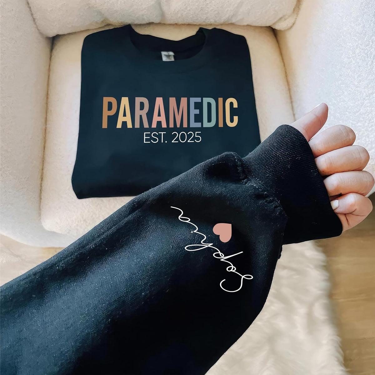 Personalized Paramedic Sweatshirt with Name on Sleeve, Custom Paramedic Crewneck Gift - size chart