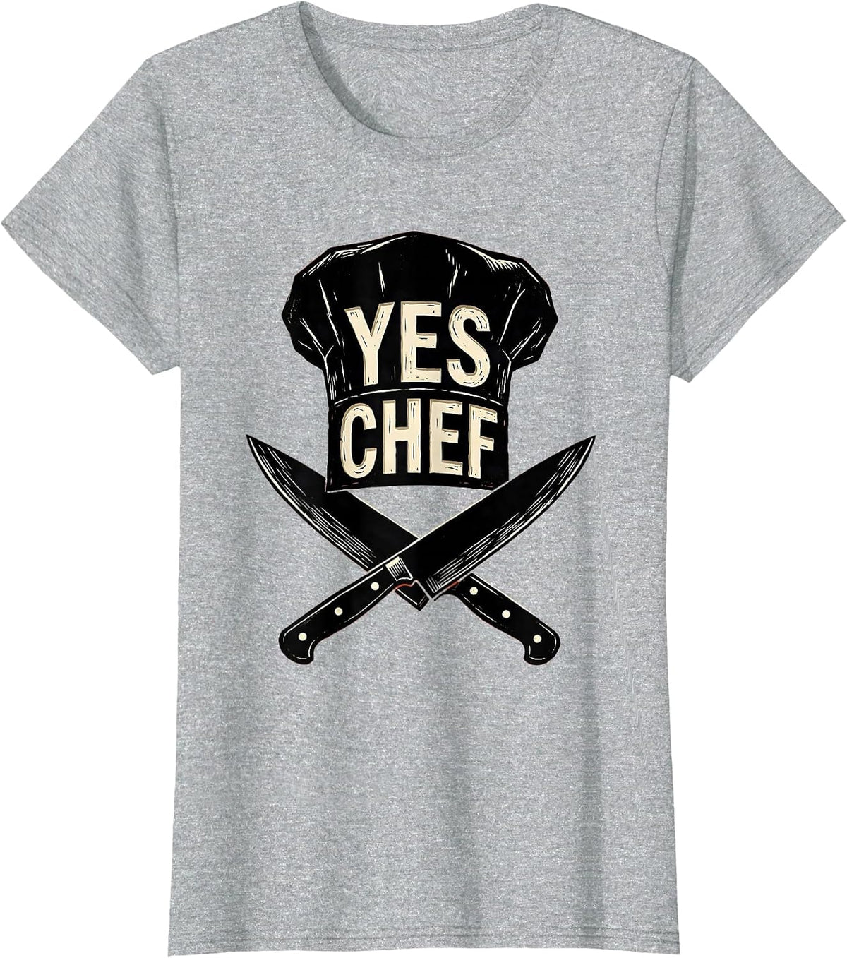 Yes Chef Bold Kitchen Command Design T-Shirt - Heather Grey