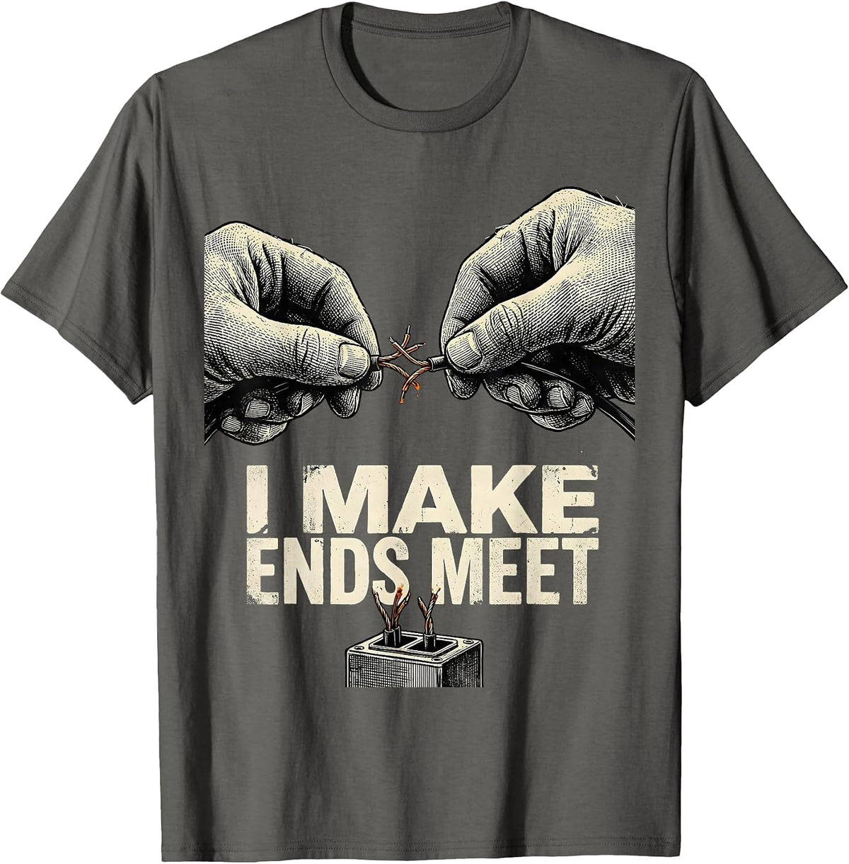 Men's I Make Ends Meet Vintage Funny Electrician Lineman Skeleton T-Shirt - Asphalt Grey