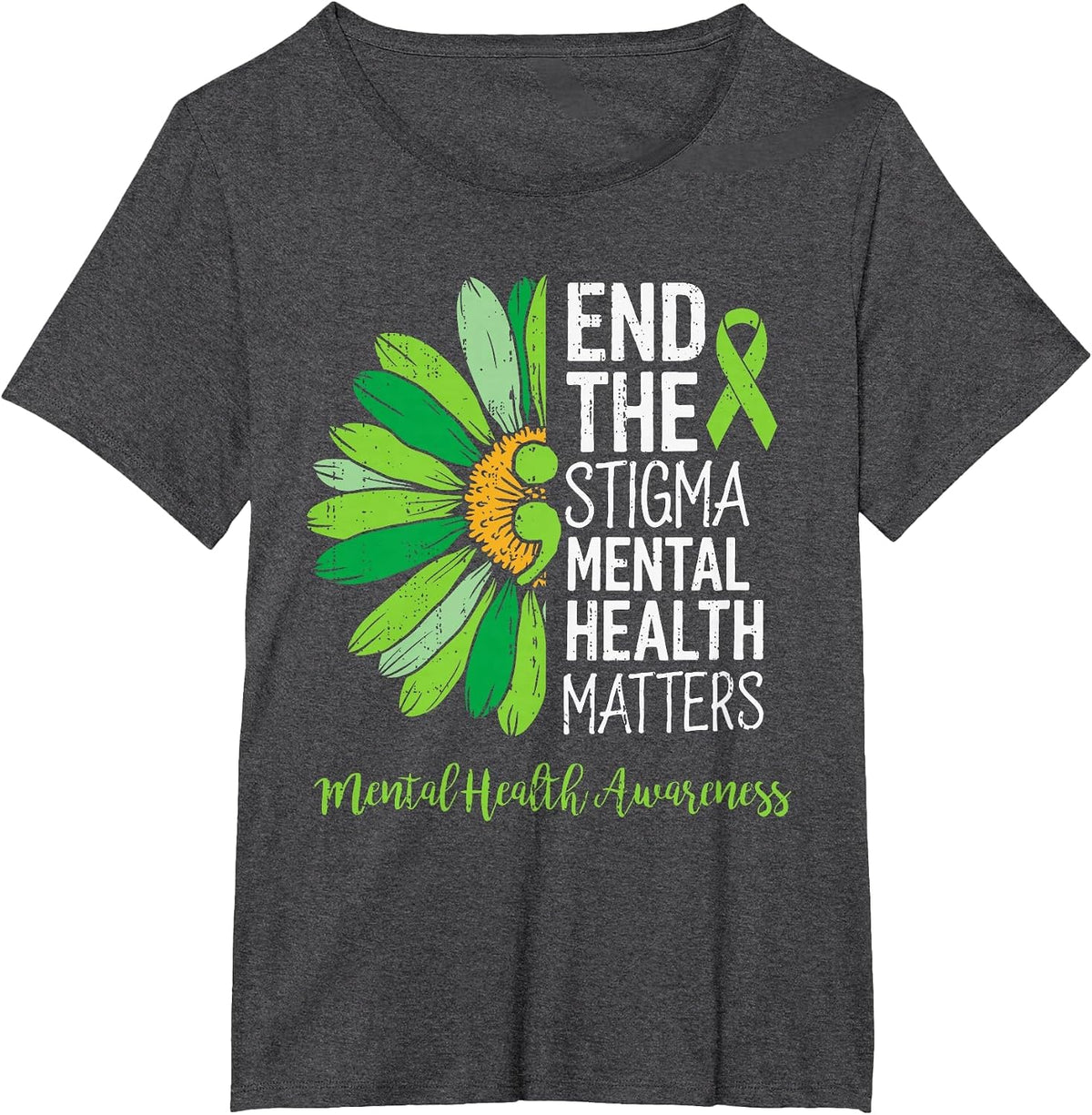 End The Stigma Mental Health Matters Awareness Brain Illness T-Shirt - Dark Heather Grey