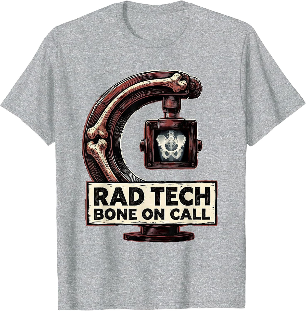 Men's Rad Tech Bone On Call Linocut Radiology Technician Humor T-Shirt - Heather Grey
