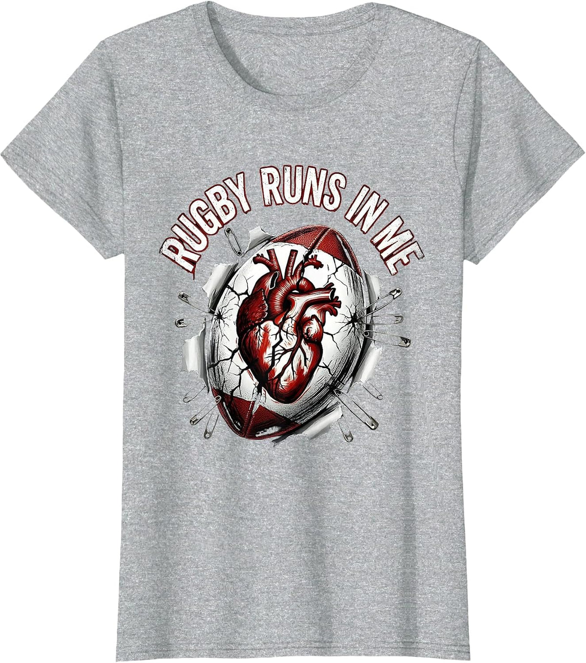 Rugby Runs In Me Passionate Fan Design T-Shirt - Heather Grey