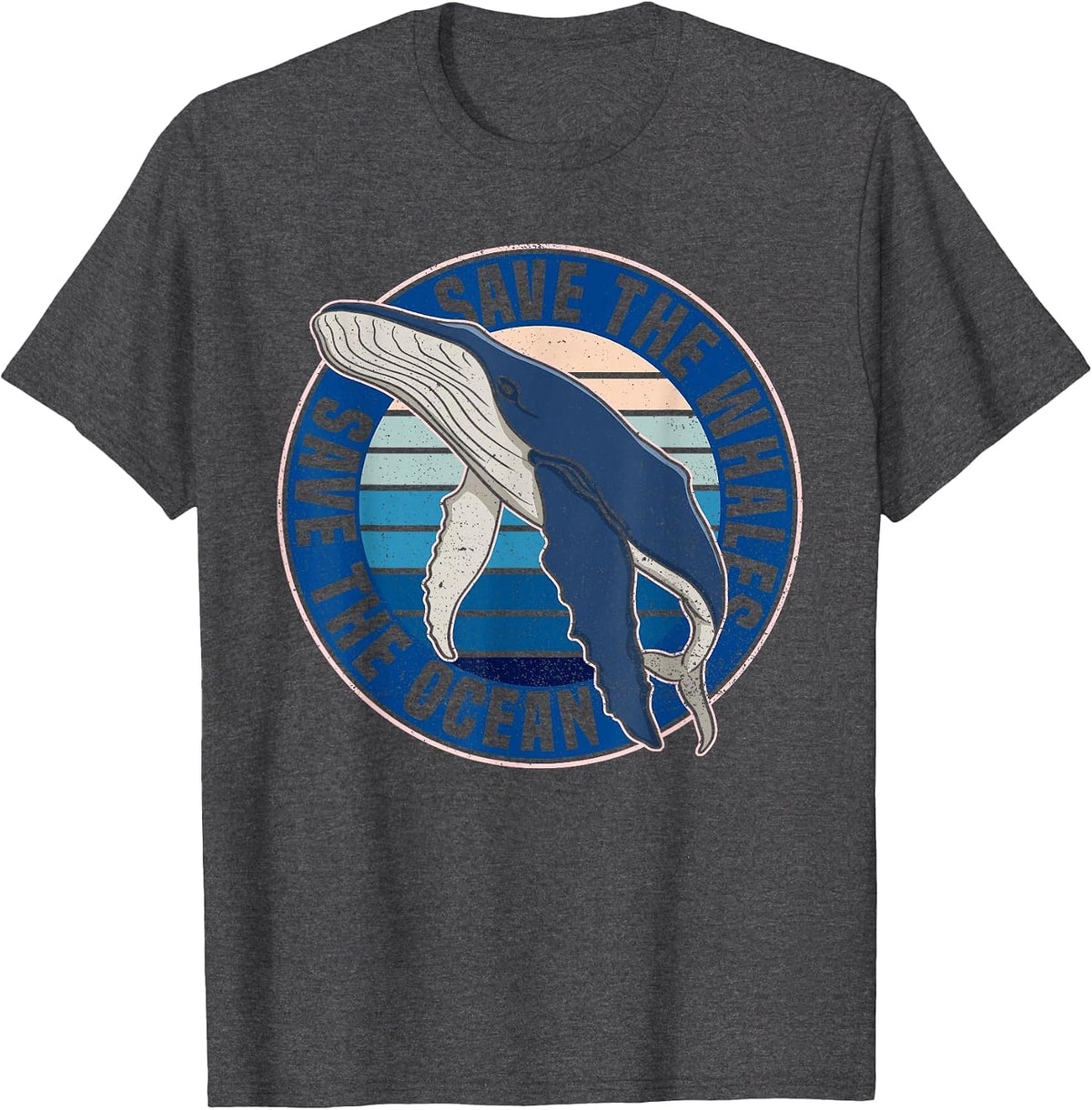 Save The Whales Save The Ocean Whale Lover Retro T-Shirt - Dark Heather Grey