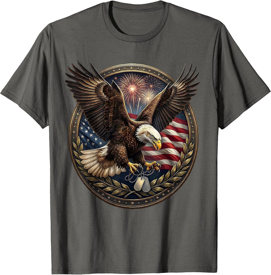 Bald Eagle Military Dog Tags US Army Graphic T-Shirt - Asphalt Grey