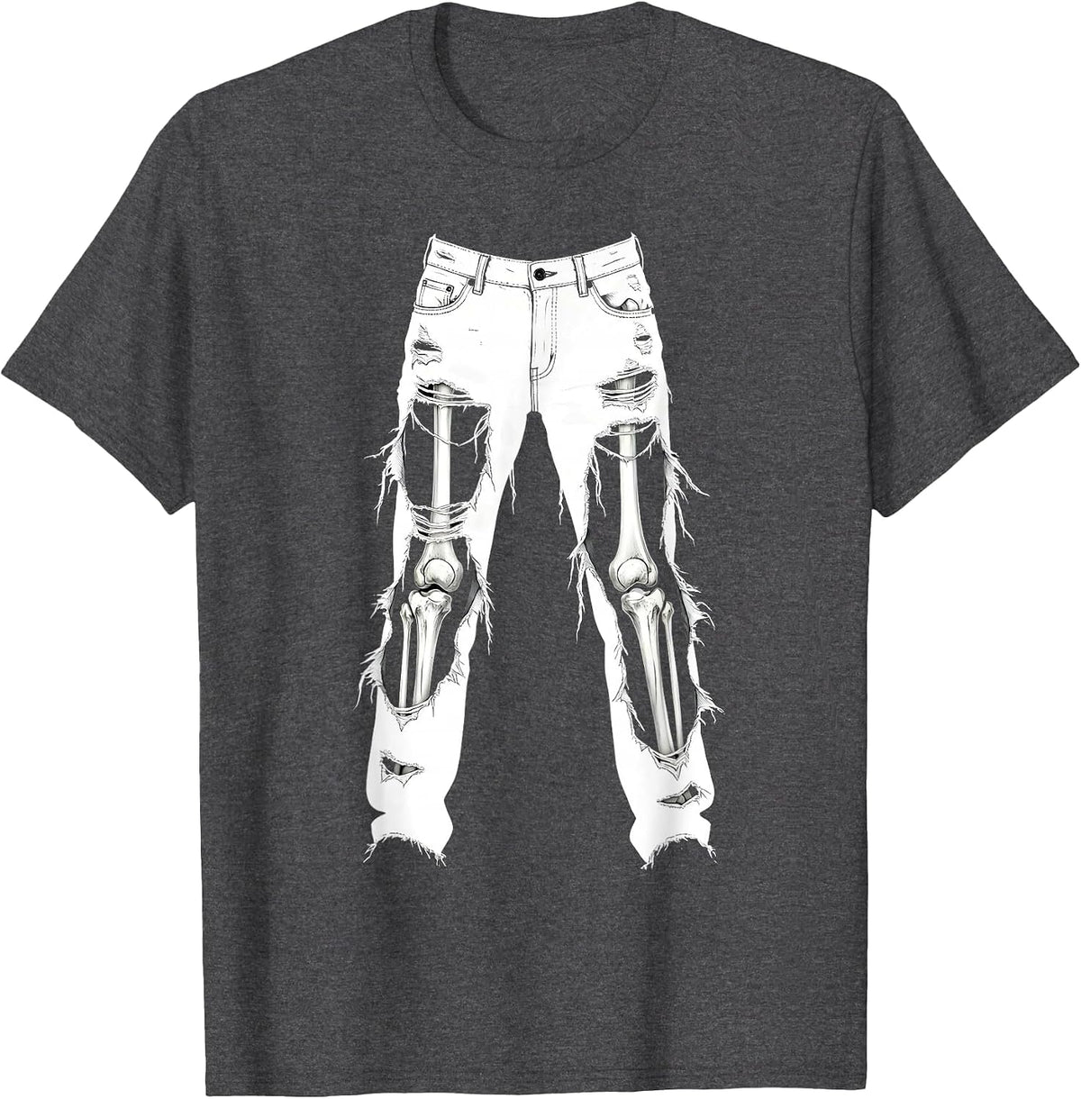Grunge Ripped Jeans Exposed Bones Illustration T-Shirt - Dark Heather Grey