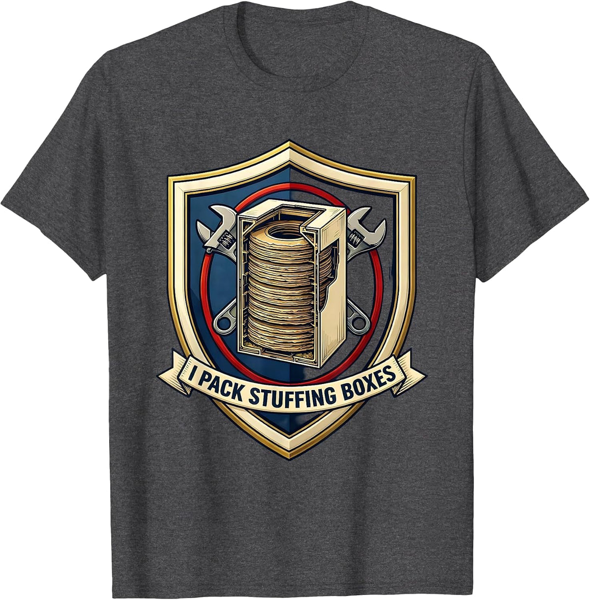 Men's I Pack Stuffing Boxes Funny Plumber Pipefitter Plumbing T-Shirt - Dark Heather Grey