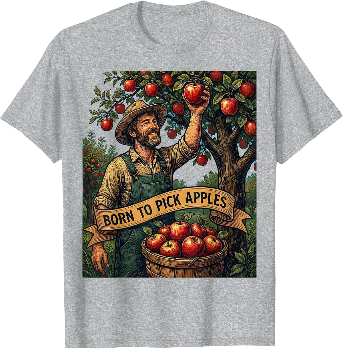 Men's Born to Pick Apples Apple Picking Design T-Shirt - Heather Grey