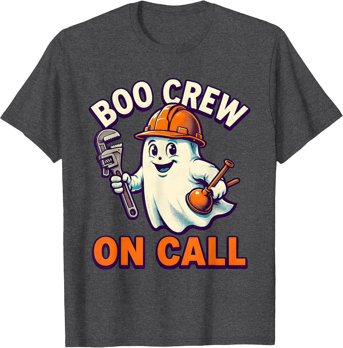 Boo Crew On Call Plumber Halloween Design T-Shirt - Dark Heather Grey