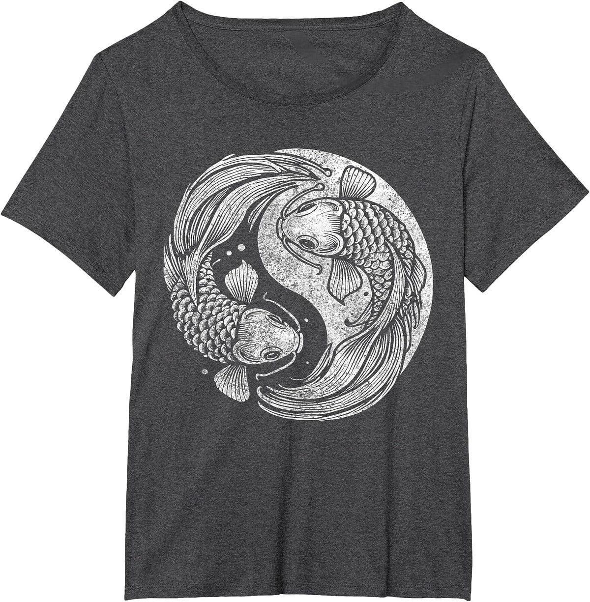 Yin and Yang Retro Japanese Koi Fish T-Shirt - Dark Heather Grey