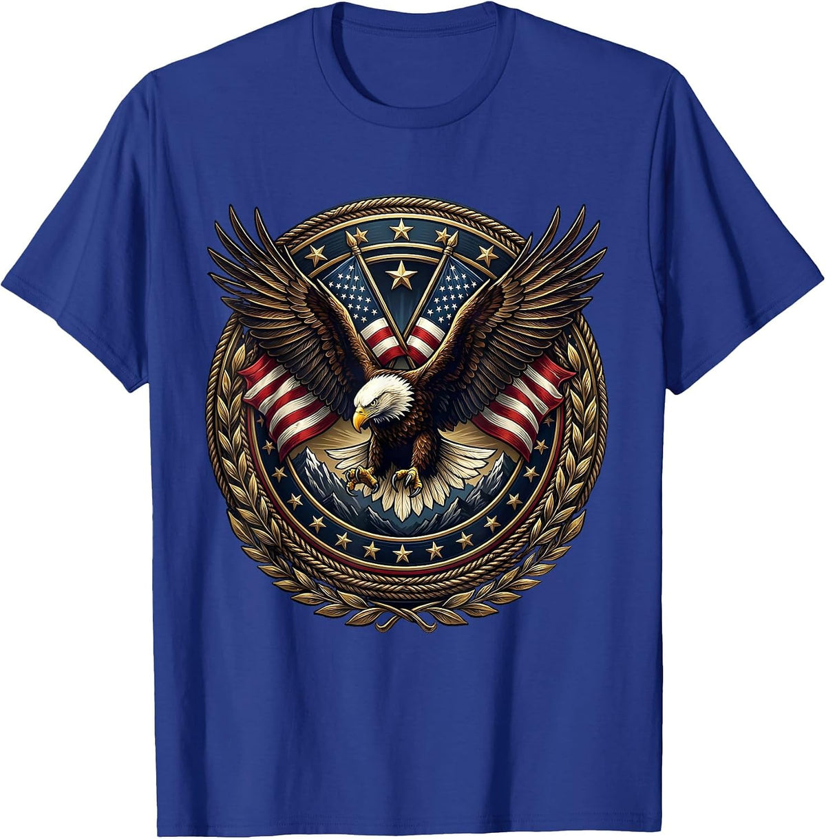 Bald Eagle Soaring Over Mountain Range T-Shirt - Royal Blue