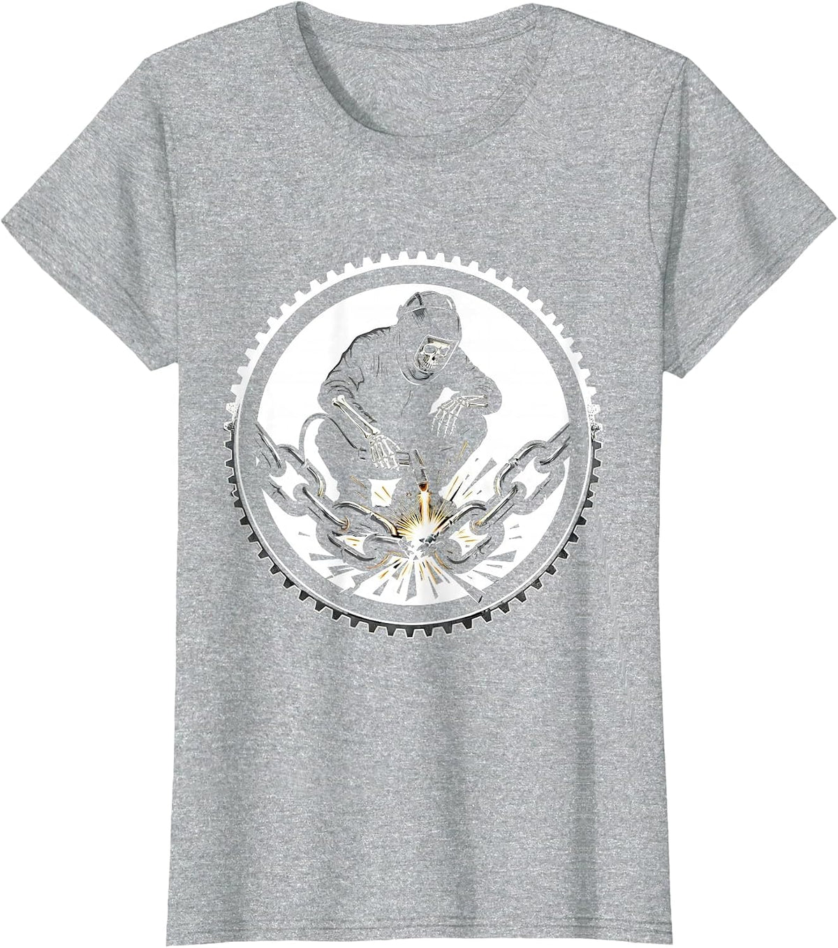 Women's Skeleton Welder Broken Chain Graphic Design T-Shirt - Heather Grey