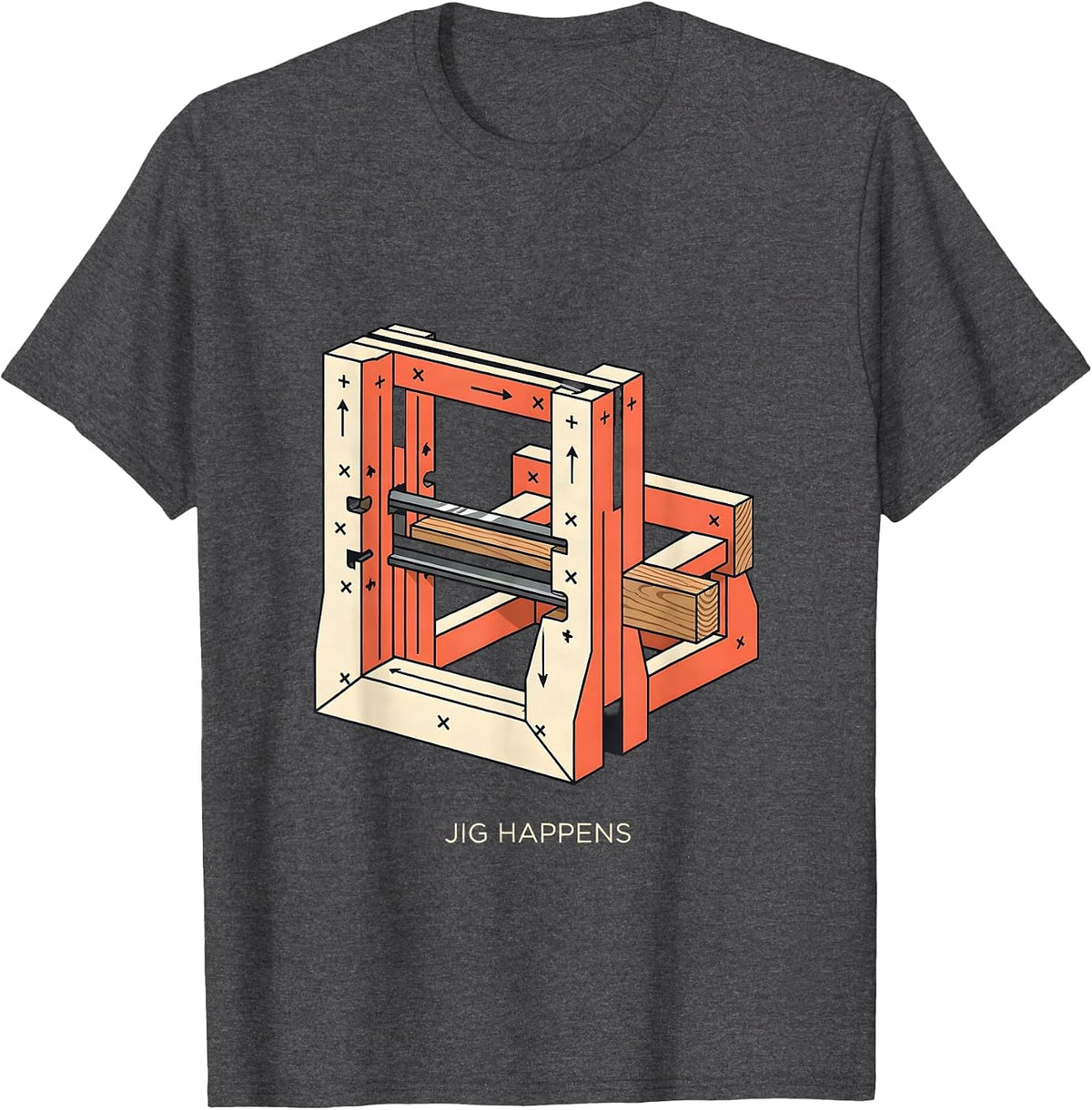 Men's Jig Happens Funny Woodworking Carpenter Dad Humor Gift T-Shirt - Dark Heather Grey