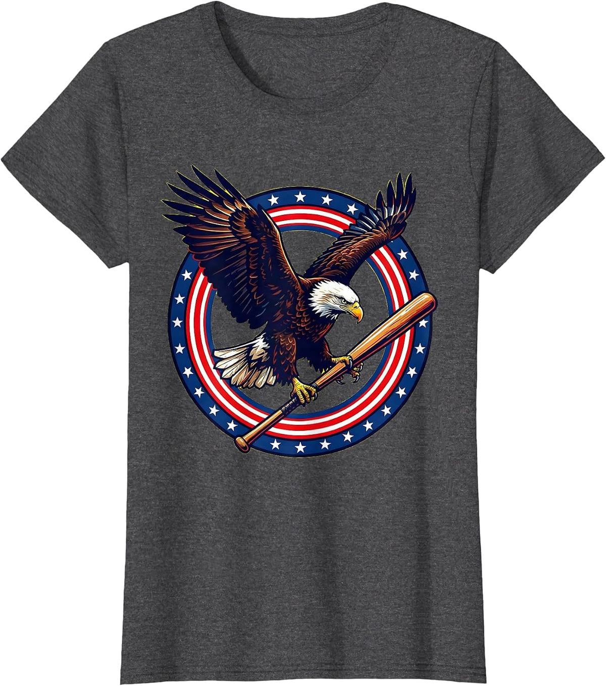 Women's Bald Eagle Perched on Baseball Bat Graphic T-Shirt - Dark Heather Grey