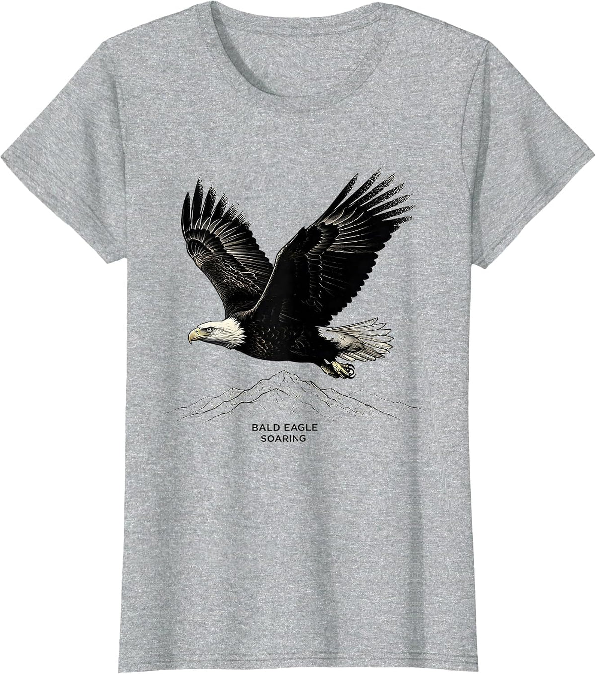 Bald Eagle Soaring Blackwork Dotwork Eagle Lover Wildlife T-Shirt - Heather Grey