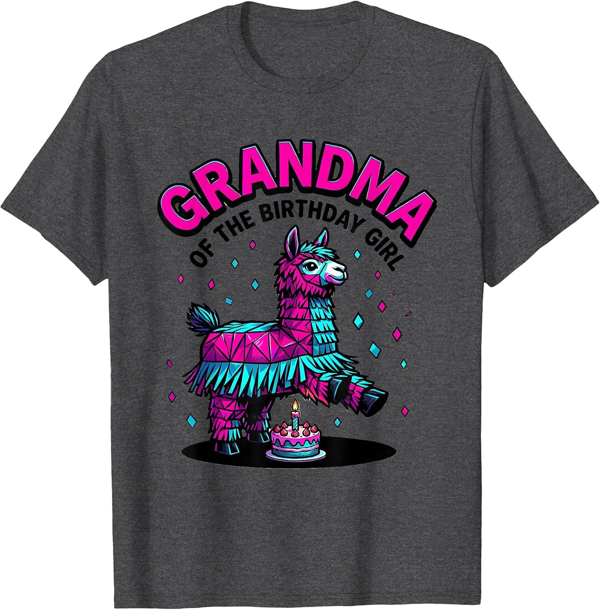 Grandma Of The Birthday Girl Pop Art Llama Piñata Party T-Shirt - Dark Heather Grey