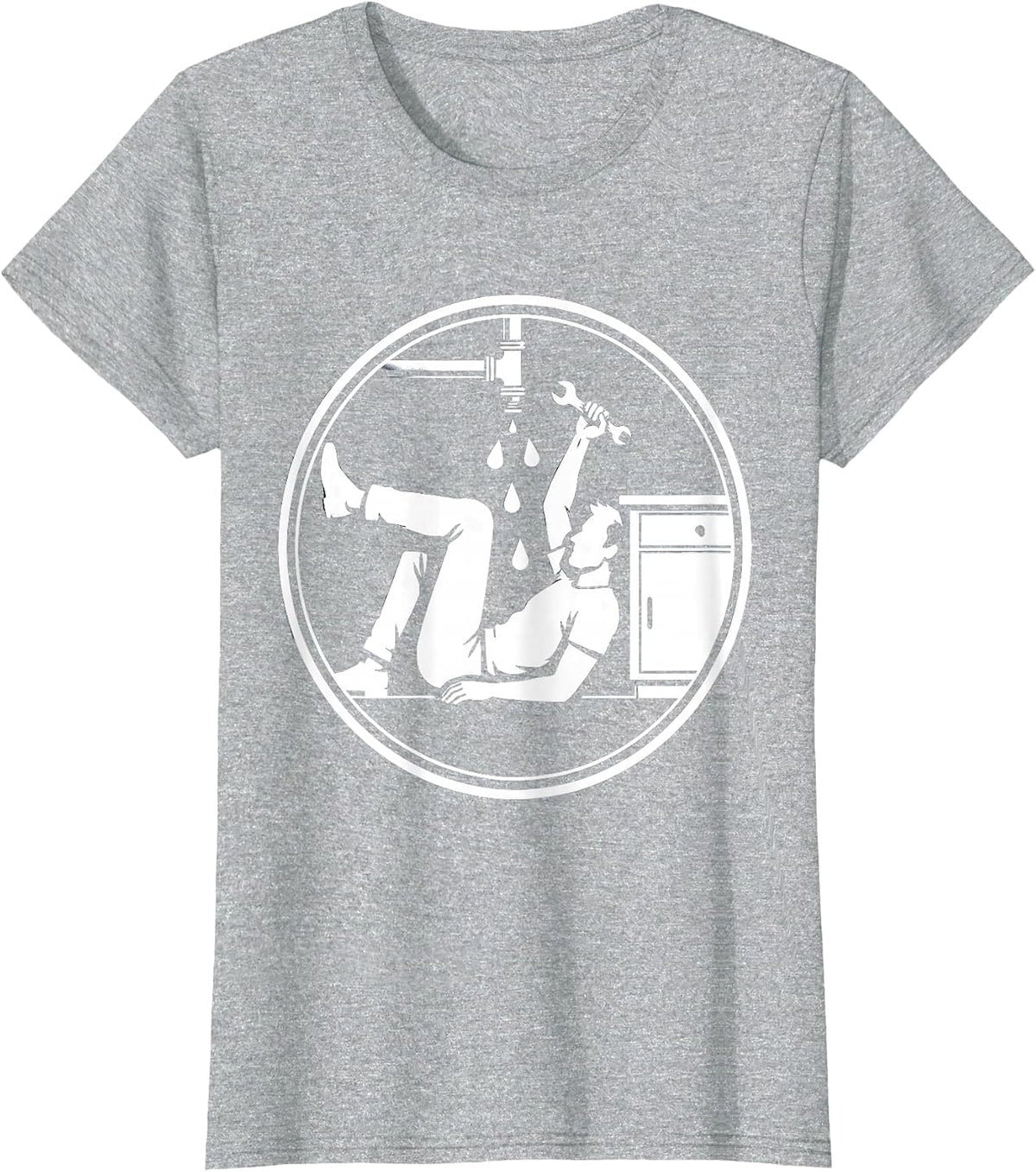Dad Fixes Leaky Pipe Under Sink Illustration T-Shirt - Heather Grey