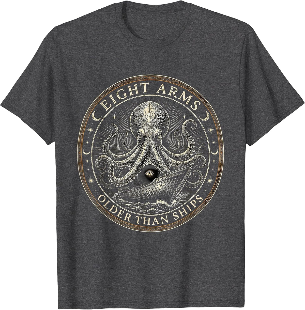 Eight Arms, Older Than Ships Mystic Celestial Octopus Lover T-Shirt - Dark Heather Grey