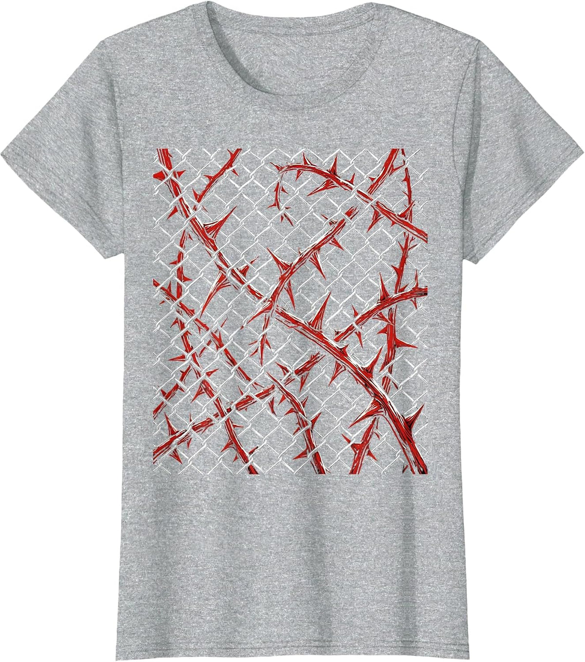 Chain-Link Fence Climbing Rose Thorns Streetwear T-Shirt - Heather Grey
