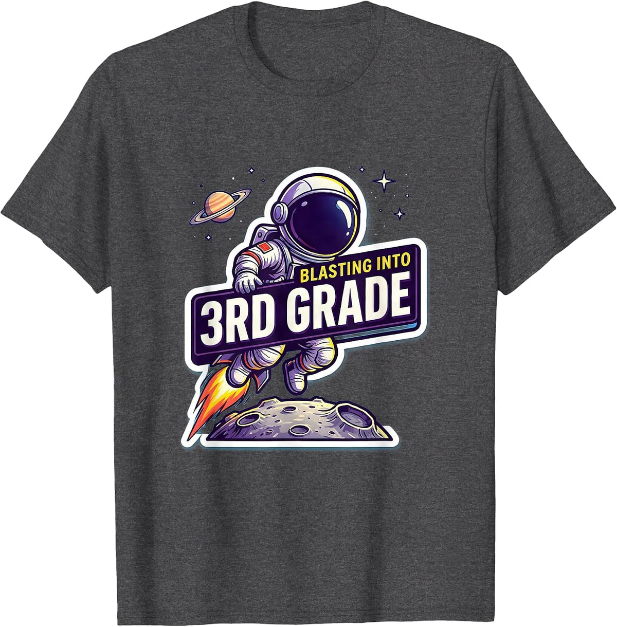 Blasting Into 3rd Grade Playful Astronaut Back To School T-Shirt - Dark Heather Grey
