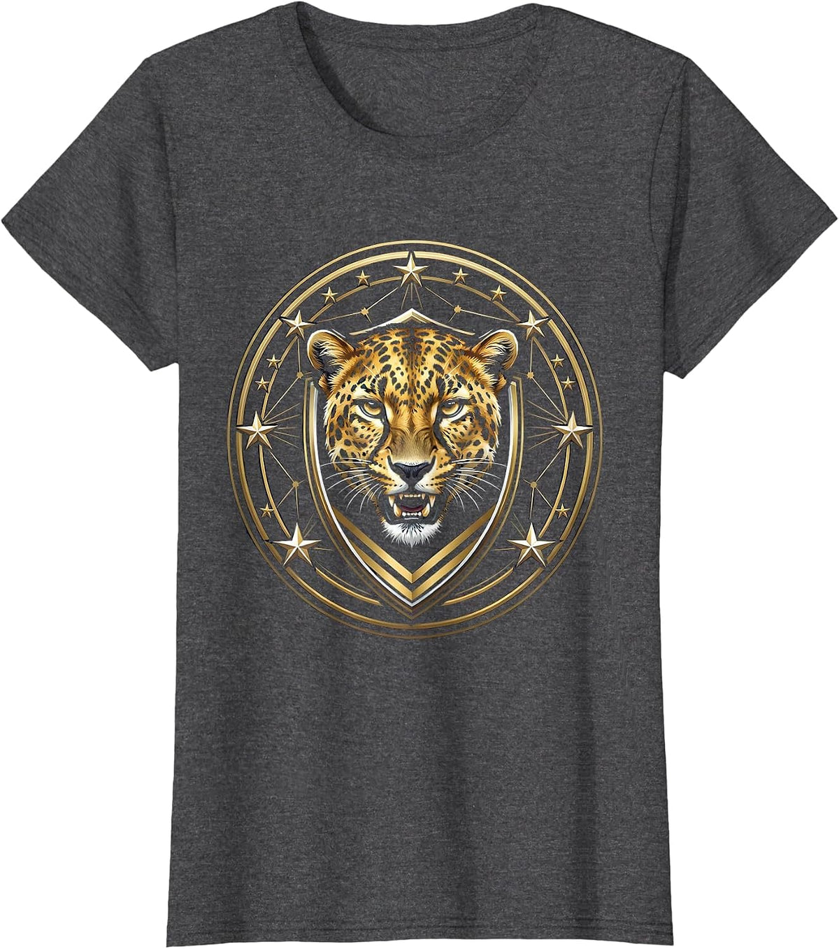 Women's Cheetah Spots to Constellation Stars Graphic T-Shirt - Dark Heather Grey